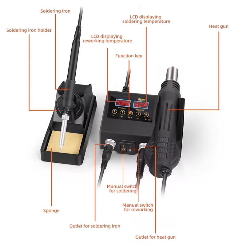 60W LED Digital Display Hot Ai - Smd Rework Station Hot Air Soldering 2 In 1 ulasan dan harga